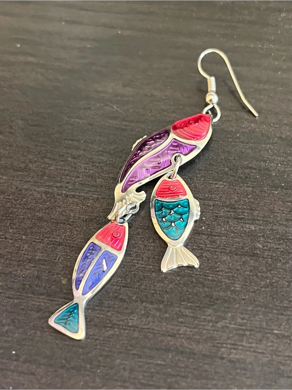 Colorful Fish Dangle Earrings - Pink, Purple & Teal